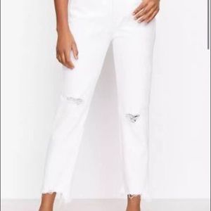 LOFT frayed high waisted straight jeans
